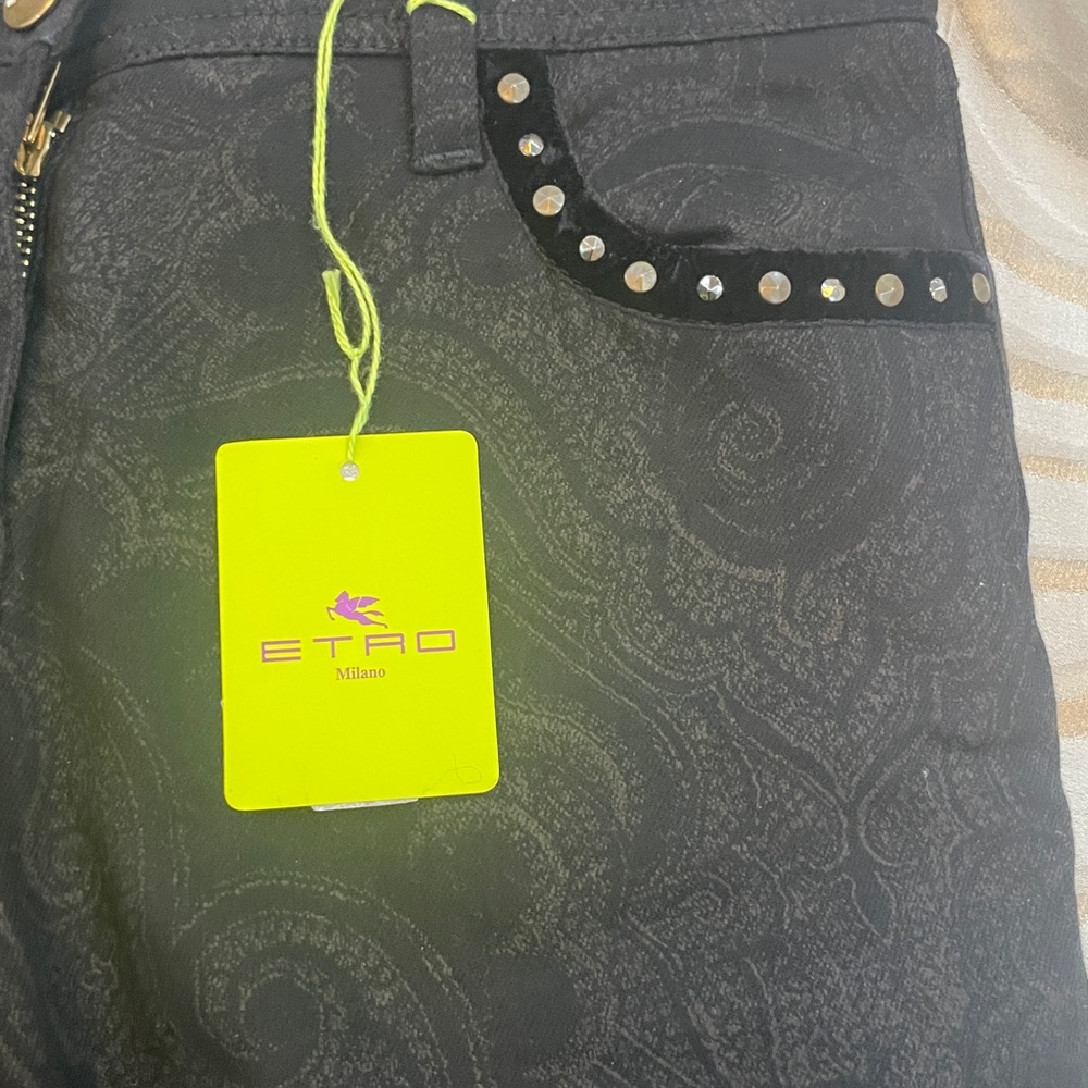 Etro Black Paisley Pants with Gold Button - Picture 2 of 5